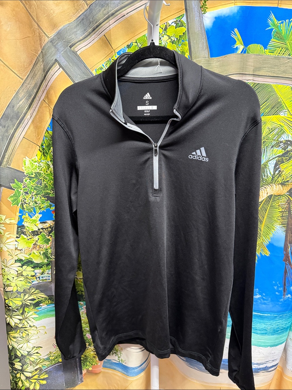 adidas Black Long-Sleeve Quarter Zip Performance Pullover